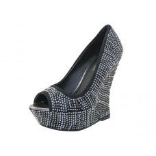 GLAMOUR-BK - Wholesale Women's "Mixx Shuz" 5½ Inches Open Toe Wedge Micro Fiber Upper Sandal ( *Black Color )